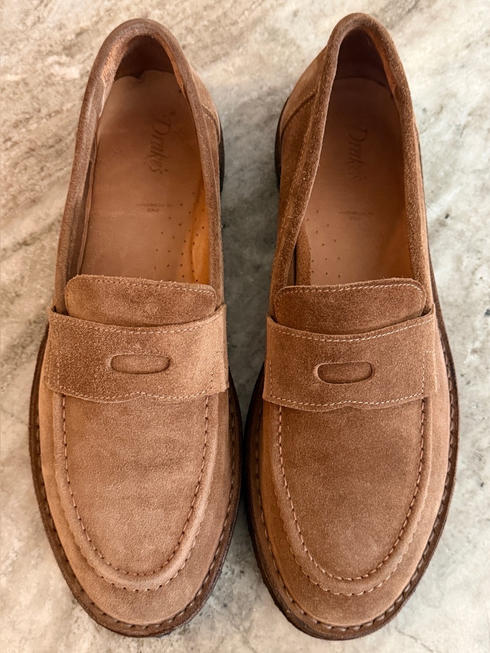 Drakes Canal Loafer Men’s Brown Suede Penny Loafers US 13 / UK 12  Tan Moccasins
